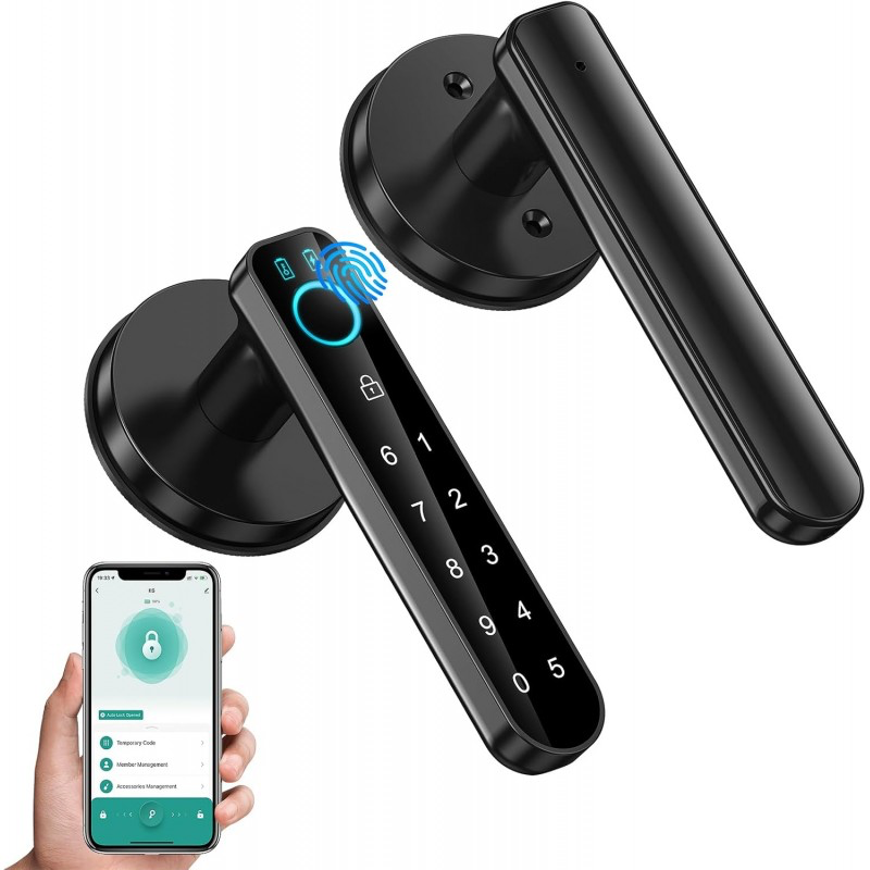 Fingerprint Door Lock Knob - Smart Biometric Door Handle with Passcode Keypad & Keyless Entry