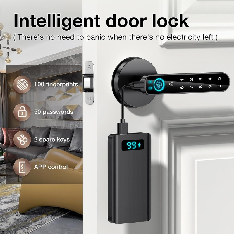 Fingerprint Door Lock Knob - Smart Biometric Door Handle with Passcode Keypad & Keyless Entry